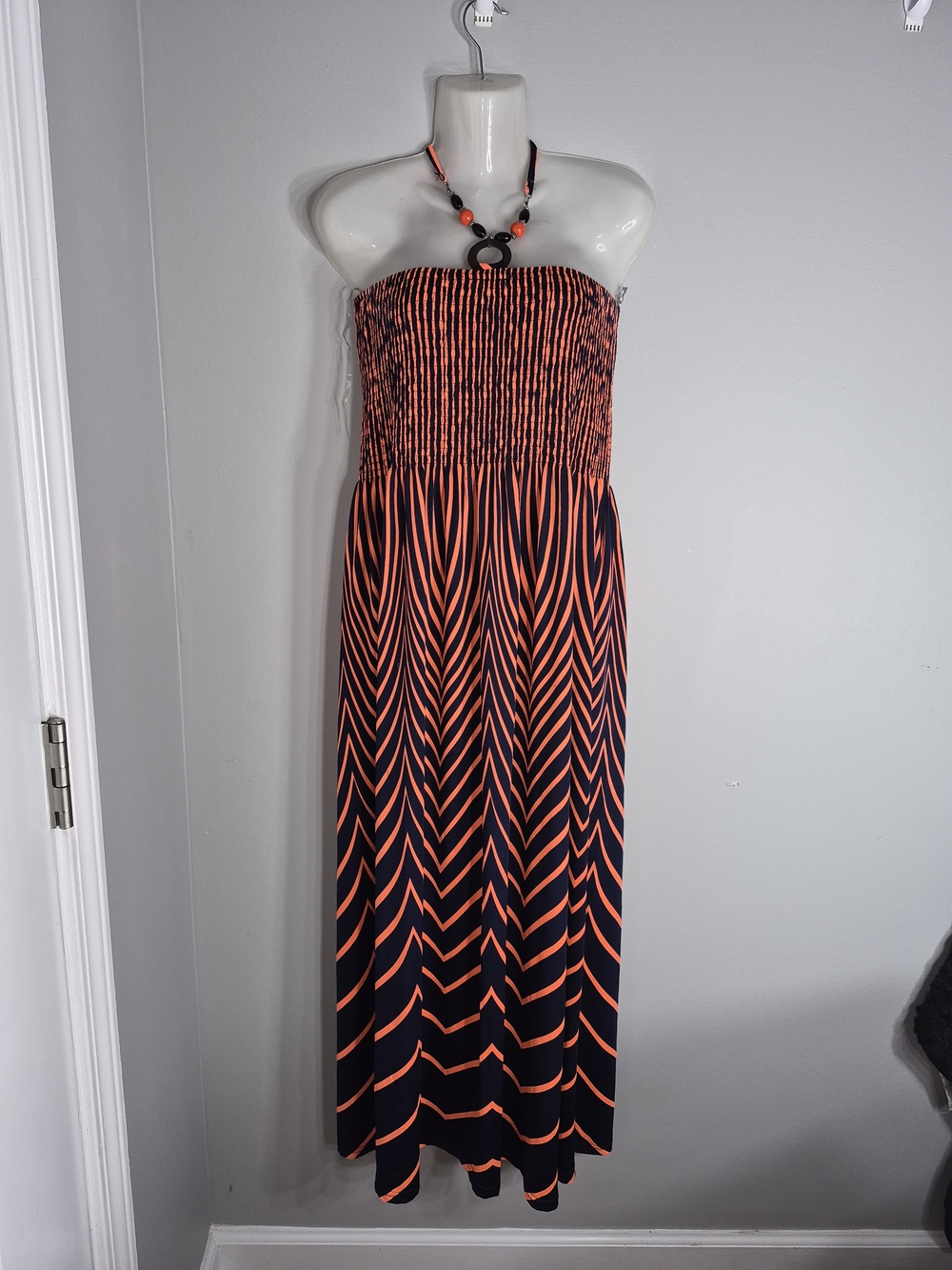 Magic Strapless Maxi Dress in Orange and Black